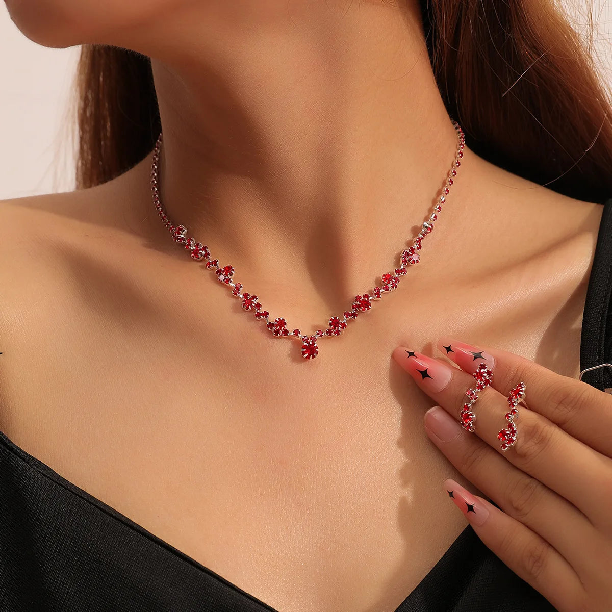 Women Fashion Necklace Earrings Set Rhinestone Wedding Accessories Bridal Lady Dangle Earring Pendant Elegant Jewellery Sets