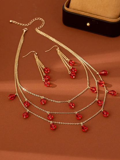 A Set of 3 Pieces of Trendy,  Fashionable, Versatile Women's Earrings and Necklace Set