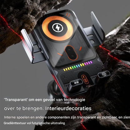 Car Air Vent Electric Rotating Opening Closing Phone Holder Fast Charging 15W Wireless Charger Dua l Coil RGB Light Smart Phones