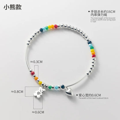 925 Sterling Silver Bracelet Wholesale Colored Hand Beads Smiling Face Rainbow Cloud Love Little Bear Beads Handicraft Gift