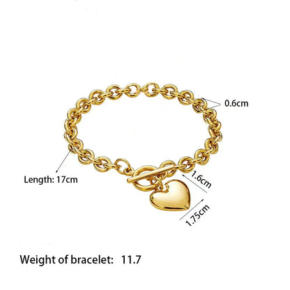 Golden Heart Bracelet Outfit Jewelry Party Gifts Set Fashion Gentle Love Bracelet Multilayer Chain Link Bracelet For Lady Woman