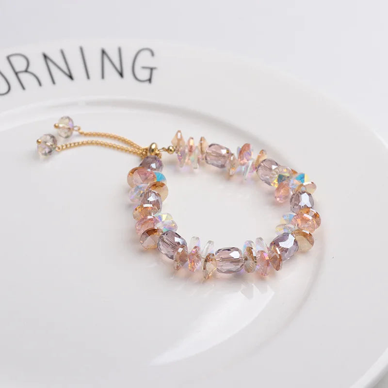 Charming Crystal Bracelet for Women with Adjustable Pull Design Colorful Bead Fashion Jewelry Stylish and Shiny Hand Accessories