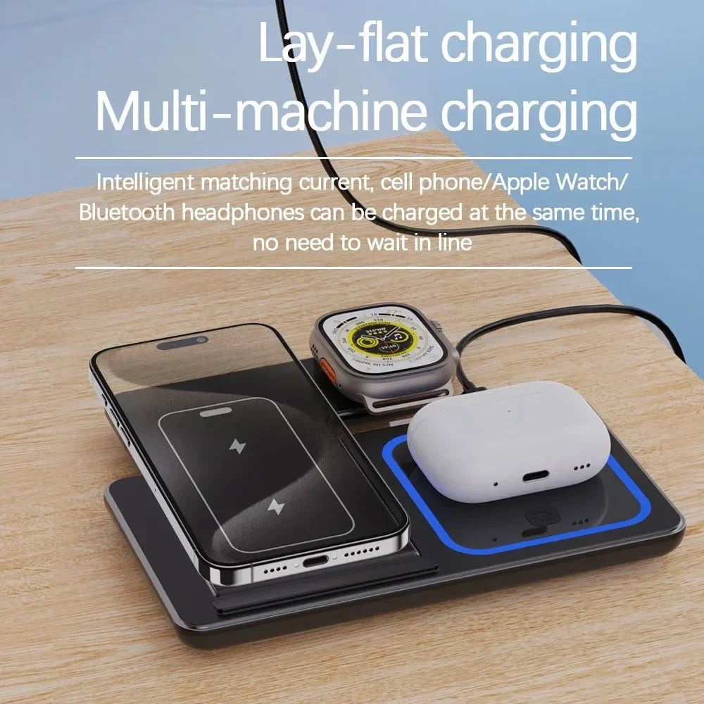 Dock Station Charge Foldable Wireless Charger Stand 3 in 1 LED Wireless Charger