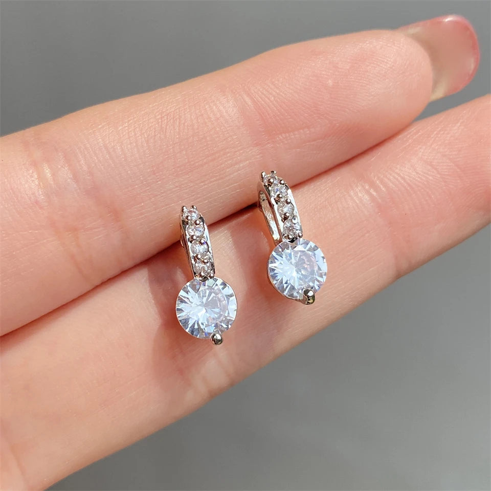 Elegant Bridal Wedding Jewelry Sets Female Round Clear Crystal Zirconia Pendant Necklace Earrings Party Jewellery for Women