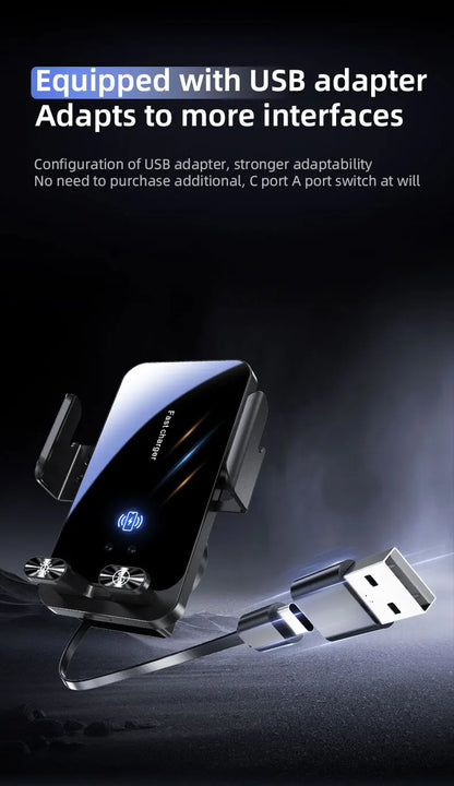 Magnetic Charger 15W Wireless Car Phone Holder with Cable Fast Charging Infrared Sensing Car Mount for iPhone Android