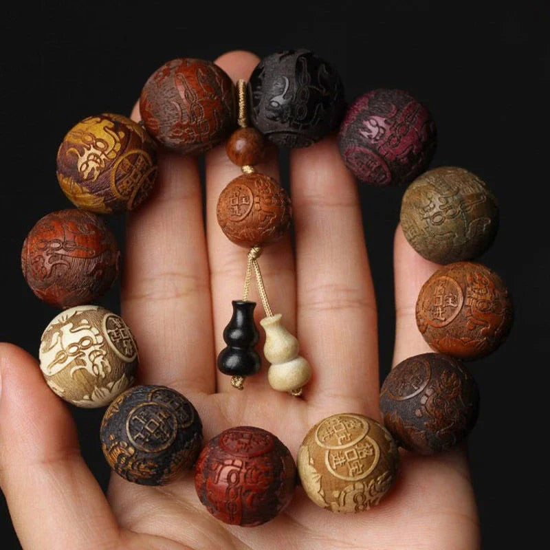 Classic 20mm Handmade Wood Carved Beaded Bracelet With Pendant For Men And Women Jewelry Gift