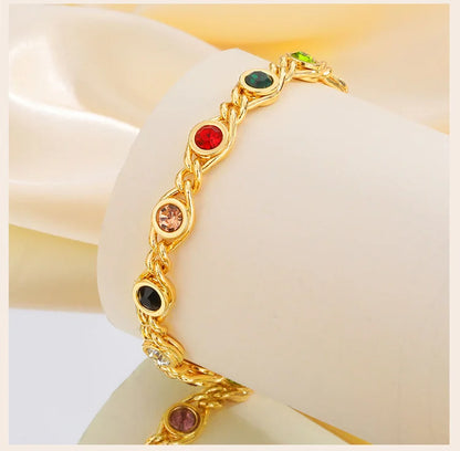 Colorful Zircon Bracelet for Women, 18k Gold Plated Birthstone Bangle, Waterproof Chain Jewelry
