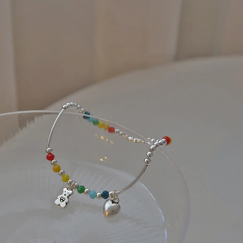 925 Sterling Silver Bracelet Wholesale Colored Hand Beads Smiling Face Rainbow Cloud Love Little Bear Beads Handicraft Gift