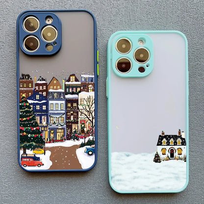 Rural Building Snow Scenery Phone Case For iPhone 16 15 Pro Max Plus 14 13 Pro Max 12 Mini 11 XS X XR 7 8 Plus Shockproof Covers