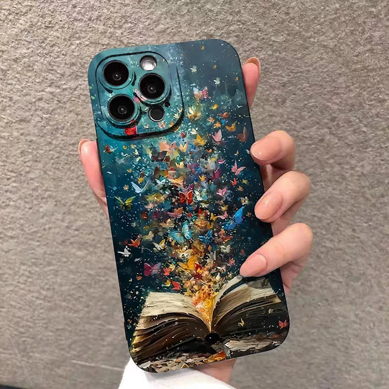 For iPhone 17 16 15 14 13 12 11 Pro Max Case Cute Butterfly Cat Bookshelf Design Cover For iPhone XS Max XR X 7 8 Plus 16E Funda
