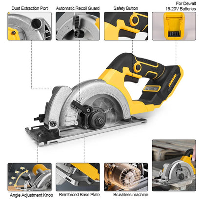 Electric Goddess 5in Brushless Electric Circular Saw ﻿For Dewalt 20V Battery ﻿Cordless 1000W Handheld Woodwork Saw Power Tool ﻿