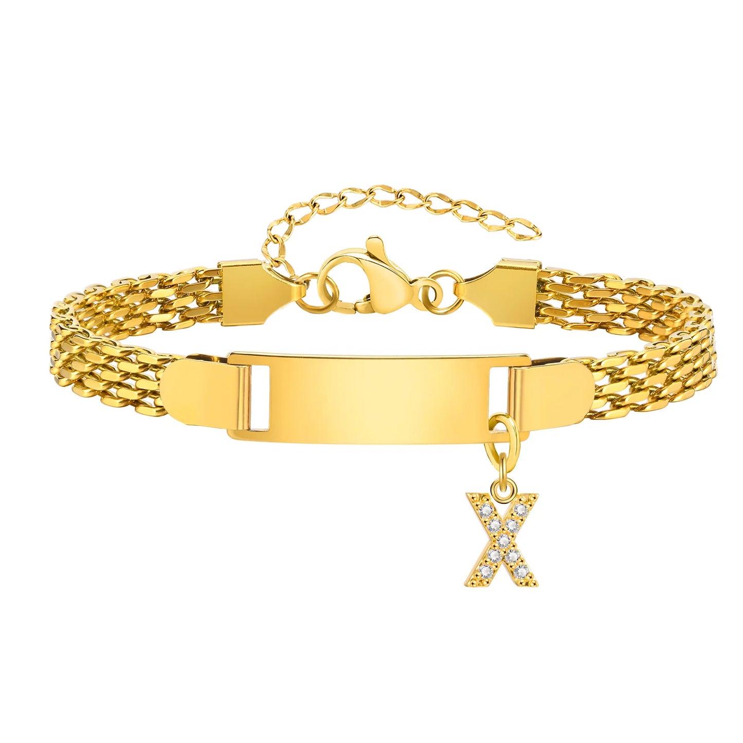 Personalized Engrave ID Name Custom Bracelet for Women Girl, Initial A-Z Letter Alphabet Pendant Stainless Steel Jewelry Gift