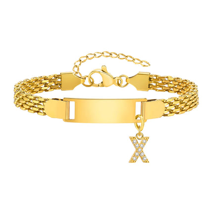 Personalized Engrave ID Name Custom Bracelet for Women Girl, Initial A-Z Letter Alphabet Pendant Stainless Steel Jewelry Gift