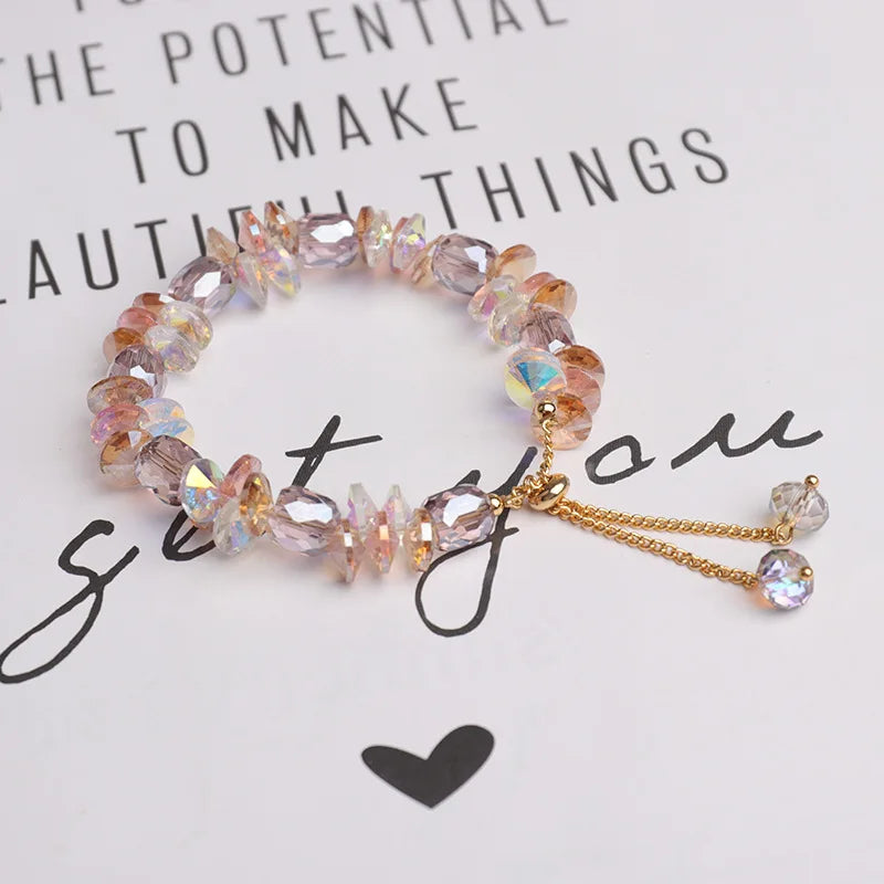 Charming Crystal Bracelet for Women with Adjustable Pull Design Colorful Bead Fashion Jewelry Stylish and Shiny Hand Accessories