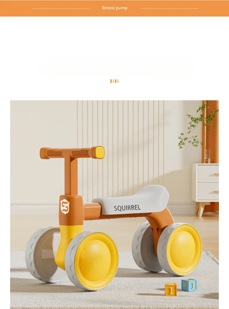 Baby Balance Bike 4-Wheel Walker with No Pedal First Toddler Outdoor Ride-On Toy Kids Birthday Gift for 1-3 Year Olds