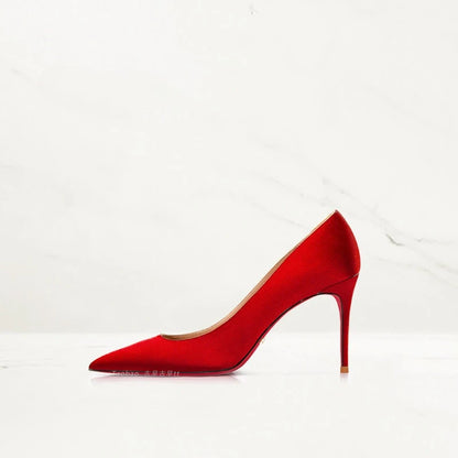 2025 Winter New High-heeled Shoes for Women, Green, Real Silk Satin, Thin Heel, Pointed Toe,Elegant,12cm,Single Shoes for Ladies