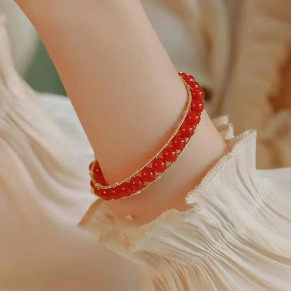 Round Jade Beaded Bracelet For Women Magnetic Bangle Butterfly Pendant Hand Chain Girls Exquisite Emerald Jewelry Birthday Gift