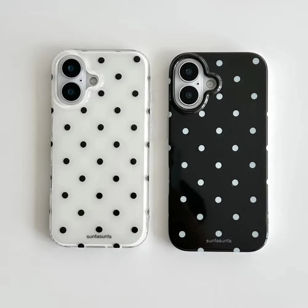Minimalist Black White Polka Dot Phone Case For iPhone 17 Air 16 Pro Max 15 14 Plus 13 12 Mini 11 Shockproof Silicone Back Cover