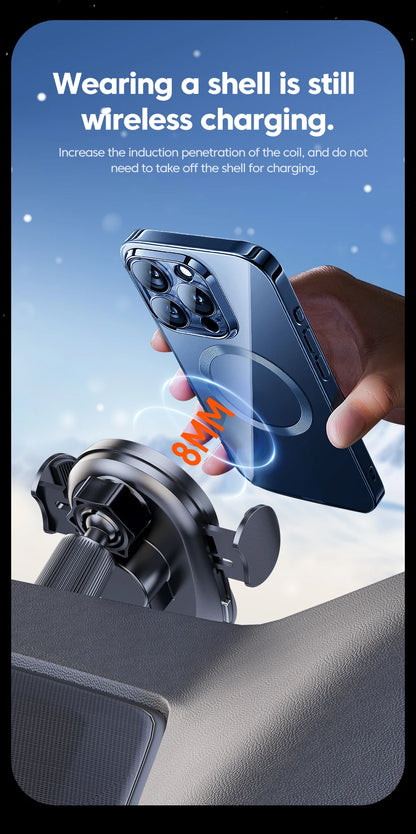 Wireless 15W Car Charger Air Vent Phone Holder 360 Ritation AdjustmentSuper Fast Charging Station for iPhone 16 15 14 13 12