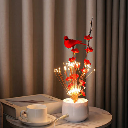 LED Flower and Bird Potted Lamp, Artificial Flower Table Lights, for Camping Gift Living Room Bedroom Mother Home Decor Lamp