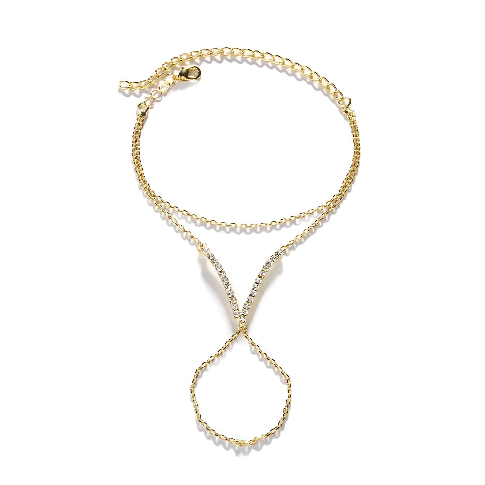 Luxury V-Shaped Bracelet Women Charms Ring Crystal Simple Fashion Sparkly Hand Accessories New Bridal Weeding Banfle Luxury