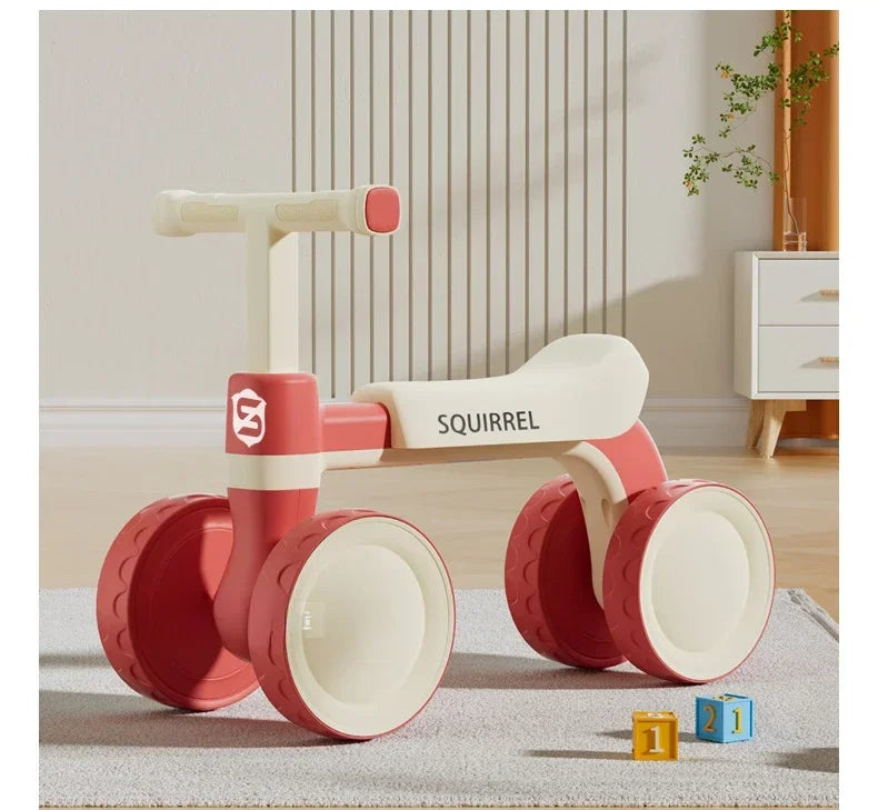 Baby Balance Bike 4-Wheel Walker with No Pedal First Toddler Outdoor Ride-On Toy Kids Birthday Gift for 1-3 Year Olds