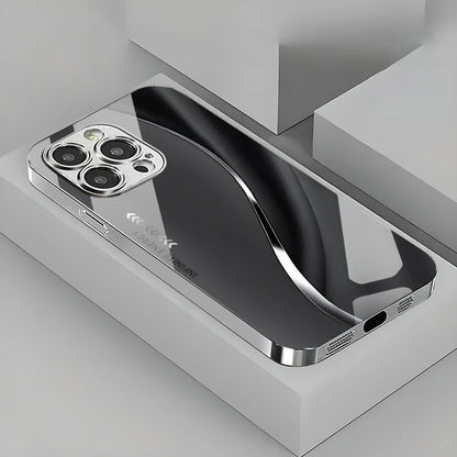 Gradient Minimalist Curve Electroplated Phone Case For iPhone 17 16 15 14 13 12 11 Pro Max Plus 16E 17 Air Tempered Glass Cover