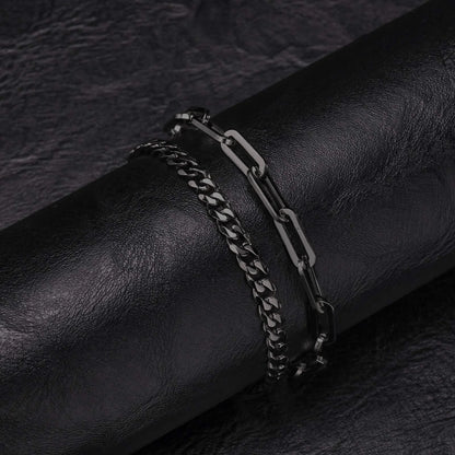 2pcs Men's Chain Bracelets,Stainless Steel Silver Gold Black Color Twist Rope Chain Wristband,Trendy Cuban Link Chains Gift