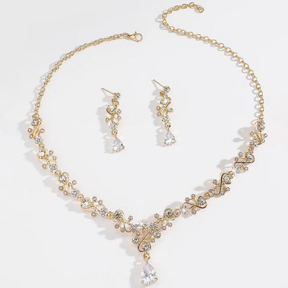 Gold Plated Crystal Jewelry Set for Women - Bridal Party Necklace Earrings Set with Teardrop Pendant
