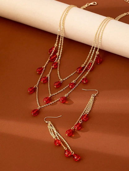 A Set of 3 Pieces of Trendy,  Fashionable, Versatile Women's Earrings and Necklace Set