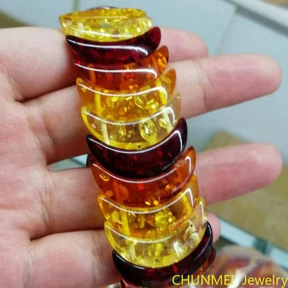 Natural Amber Colorful Bracelet Women Men Colored Honey Wax Baltic Ambers Elastic Beaded Amulet Bracelets Girlfriend Mom Gifts