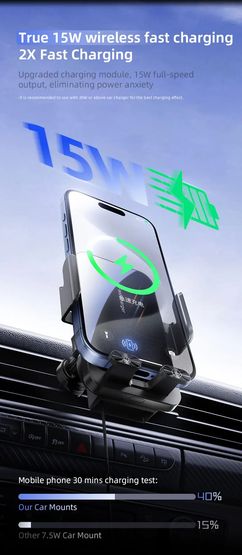 Magnetic Charger 15W Wireless Car Phone Holder with Cable Fast Charging Infrared Sensing Car Mount for iPhone Android