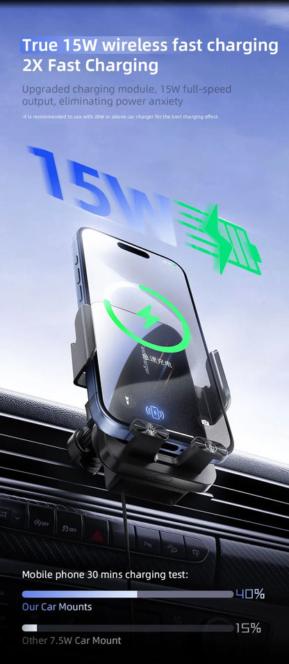 Magnetic Charger 15W Wireless Car Phone Holder with Cable Fast Charging Infrared Sensing Car Mount for iPhone Android