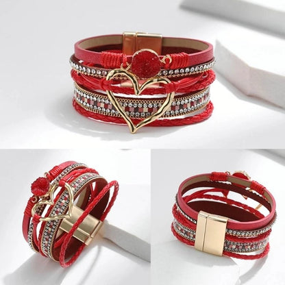 Bracelet for Women Bohomian Leather Wrap Multi-Layer Heart Bracelet Bangle Jewelry Gift Fashionable Wrist Accessory