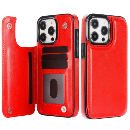 Wallet Double Button With Card Slot Stand Flip Leather Case For iPhone 16e 16 Pro Max 15 Plus 14 13 12 Mini 11 SE3 SE2 X XR 8 7