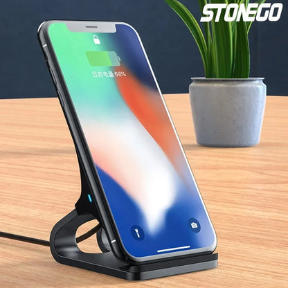 Wireless Charger Mount 10W 7.5W 5W Qi Fast Charging Pad Case Friendly with Dual Coils Anti-Slip Rubber Type C Input