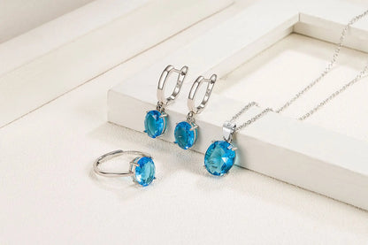 925 Sterling Silver Elegant Women's Jewelry Sets Ellipse Zircon Ring Necklace Earrings Accessories Juwellery Argent 925