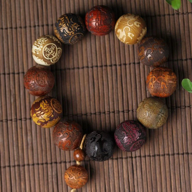 Classic 20mm Handmade Wood Carved Beaded Bracelet With Pendant For Men And Women Jewelry Gift