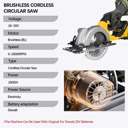 Electric Goddess 5in Brushless Electric Circular Saw ﻿For Dewalt 20V Battery ﻿Cordless 1000W Handheld Woodwork Saw Power Tool ﻿