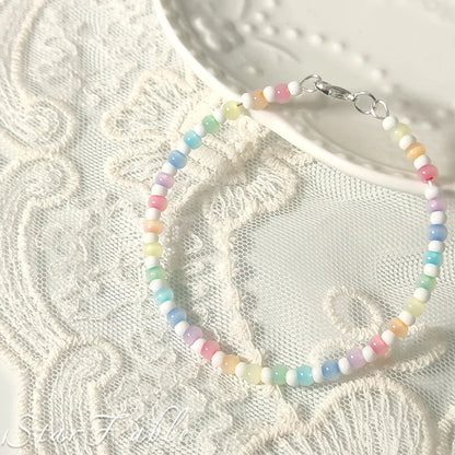 Fresh and Sweet Rainbow Colored Bead Bracelet with Cat's Eye and Rice Bead Design Niche and Versatile Bracelet Accessory Браслет