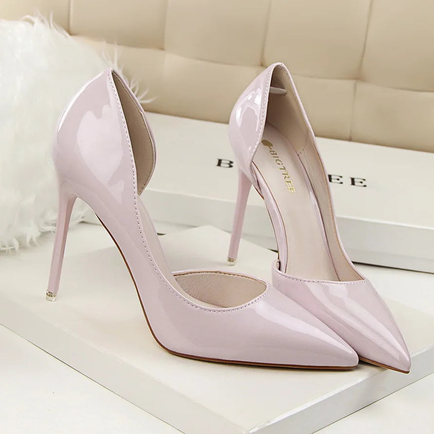 Women 7.5cm 10.5cm High Heels Yellow Pumps Office Stiletto Wedding Bridal Scarpins Short Heels Lady Hollow Party Shoes