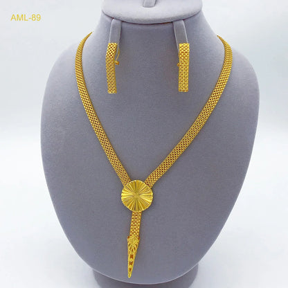 Dubai 24K Gold Plated Necklace Earrings Jewelry Set For Women Nigeria Indian African Bridal Wedding Party Gifts Jewellery