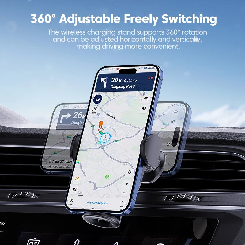 Wireless 15W Car Charger Air Vent Phone Holder 360 Ritation AdjustmentSuper Fast Charging Station for iPhone 16 15 14 13 12