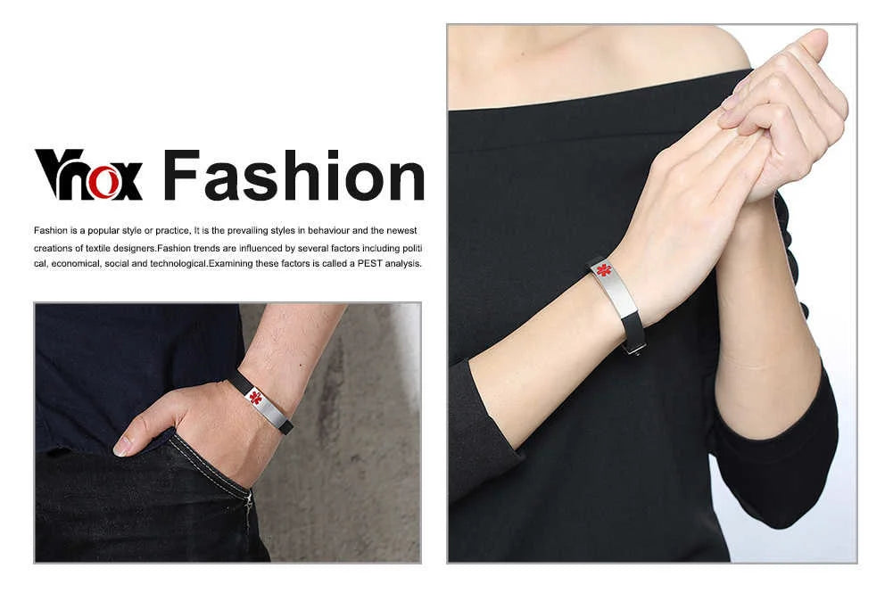 Vnox Engravable Medical Alert ID Bracelet DIABETES EPILEPSY ALZHEIMER'S ALLERGY SOS Women Men Personalized Jewelry