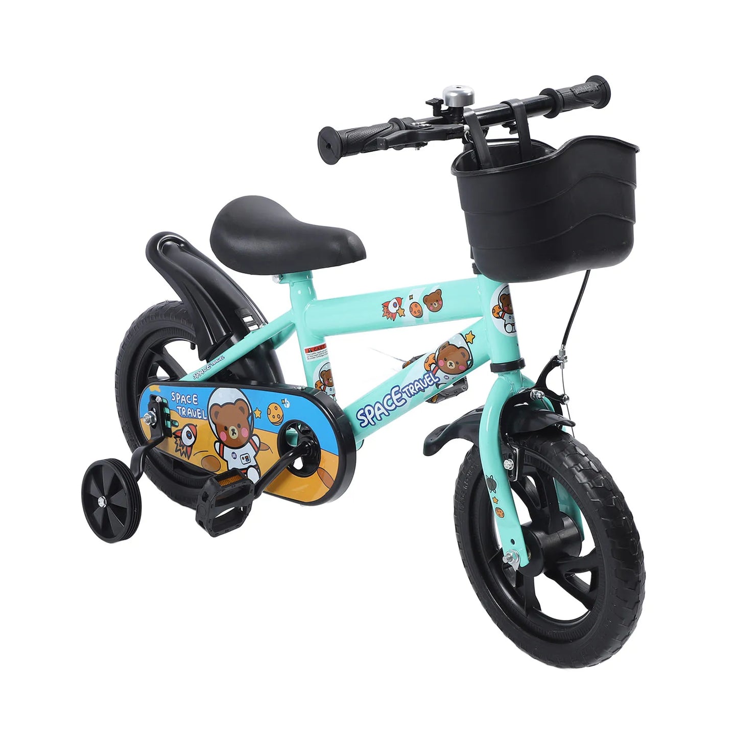 12 Inch Kids Bike Stable Riding High Carbon Steel Frame Baby Bicycle with Training Wheels for 2‑6 Years Old Children Green