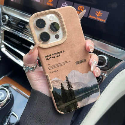 For iPhone 17 16 Pro Max 15 14 13 12 11 Case Mountain Motif Lake Scenery Cover For iPhone XS Max XR X 16 Plus Faux Leather Funda