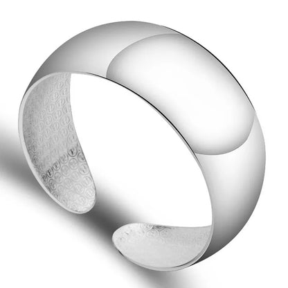 Simple Glossy Talisman 925 Silver Bracelet Women's Ethnic Style Fashion Wide Bracelet Open Stacked Jewelry