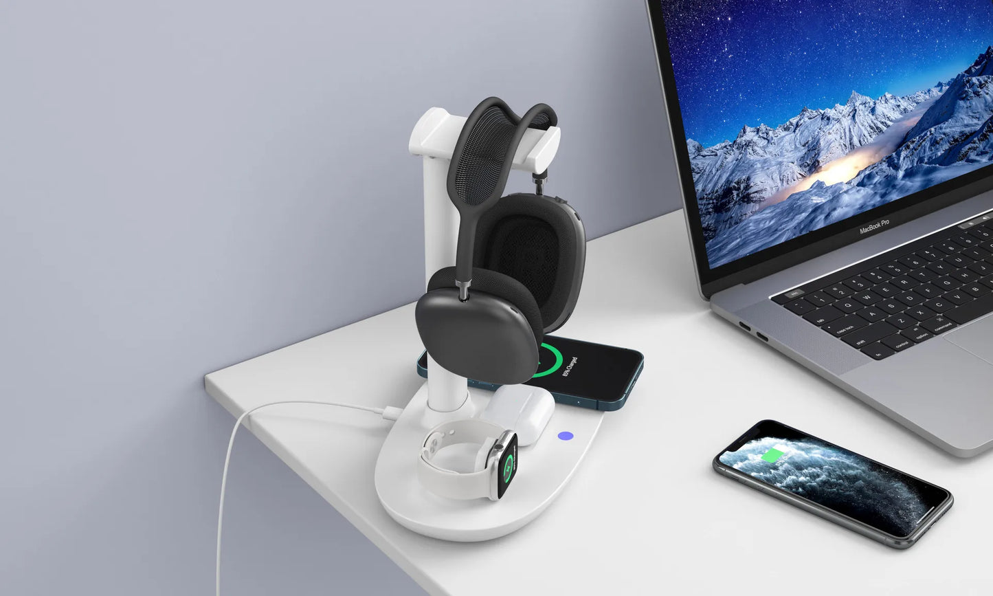 Stand 4-in-1 Wireless Charger for iPhone, Watch, Headphones 15W Fast Charging