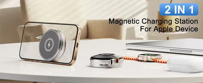 3-in-1 Wireless Charger Zinc Alloy Portable Wireless Charger Retractable Cable Magnetic Wireless Charger Wireless Charger Stand