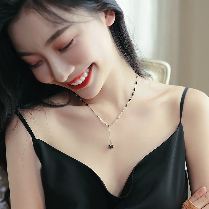 2025 New Jewelry For Women's Mysterious Sexy Black Crystal Zircon Ball Pendant Necklace Party Luxury Necklace Girls Accessories